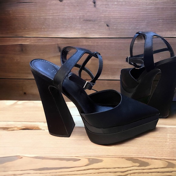 Asos Design Parton Pointed Double Platform Closed Toe heeled Size 8 Black - Picture 2 of 4